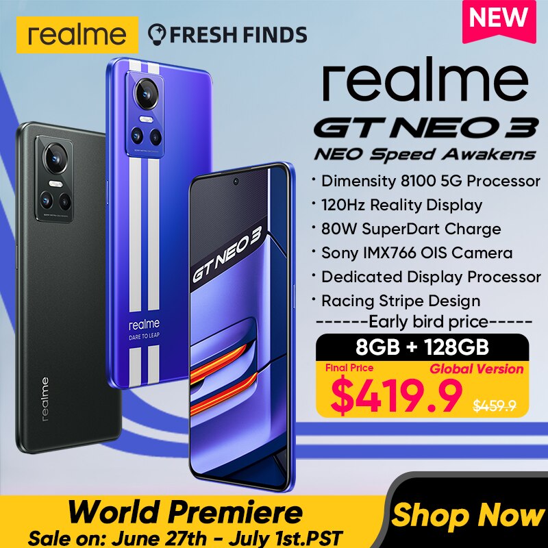 Realme GT NEO 3 5G Ʈ  ġ 8100 6.72 &120Hz OLE..